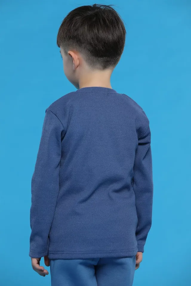 Baskılı Erkek Çocuk Sweatshirt Açık İndigo