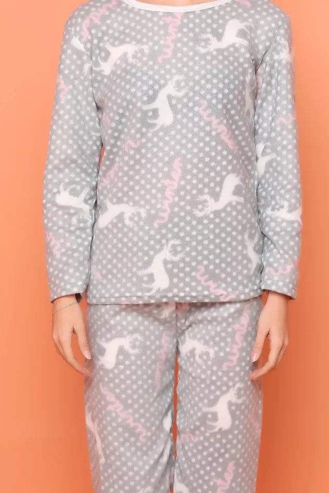 Winter Baskılı Bayan Pijama Takımı Açıkgri