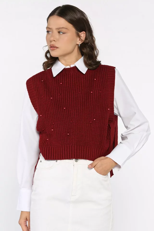 Yan Bağlamalı İncili Triko Süveter (s-m-l-xl Uyumludur) - 2