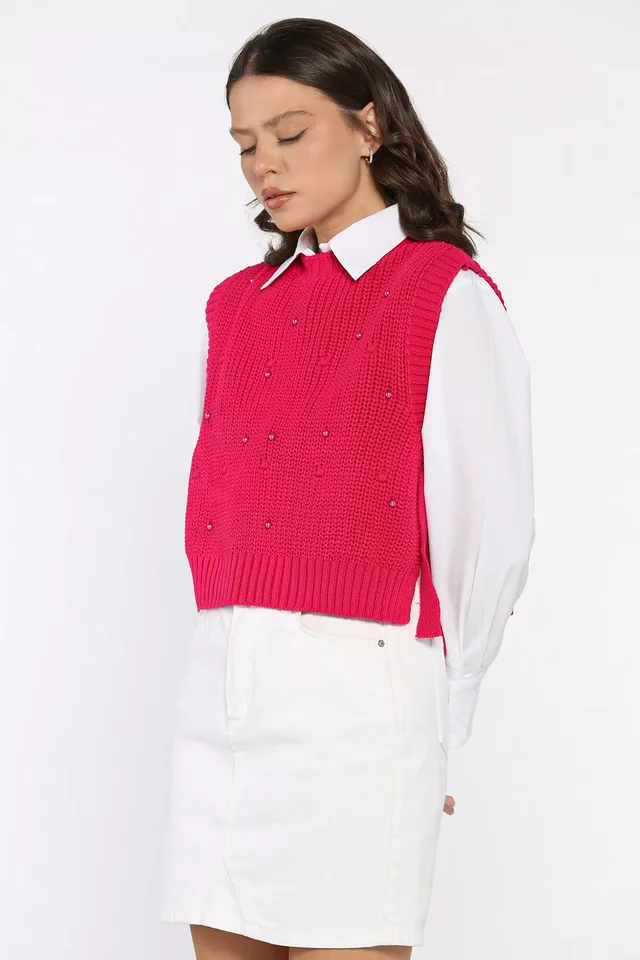 Yan Bağlamalı İncili Triko Süveter (s-m-l-xl Uyumludur) - 2