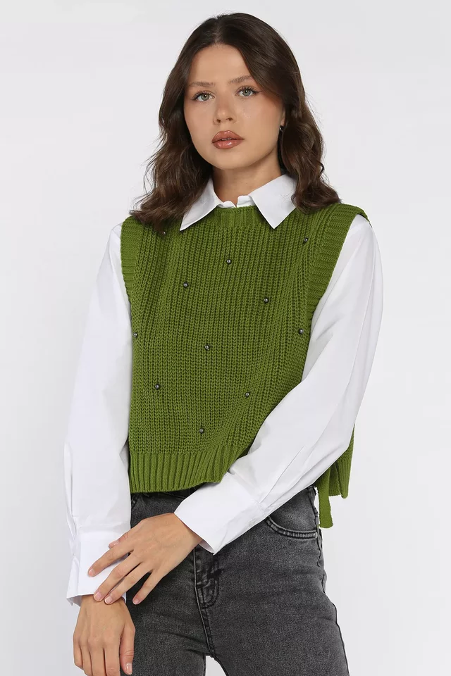 Yan Bağlamalı İncili Triko Süveter (s-m-l-xl Uyumludur) - 2