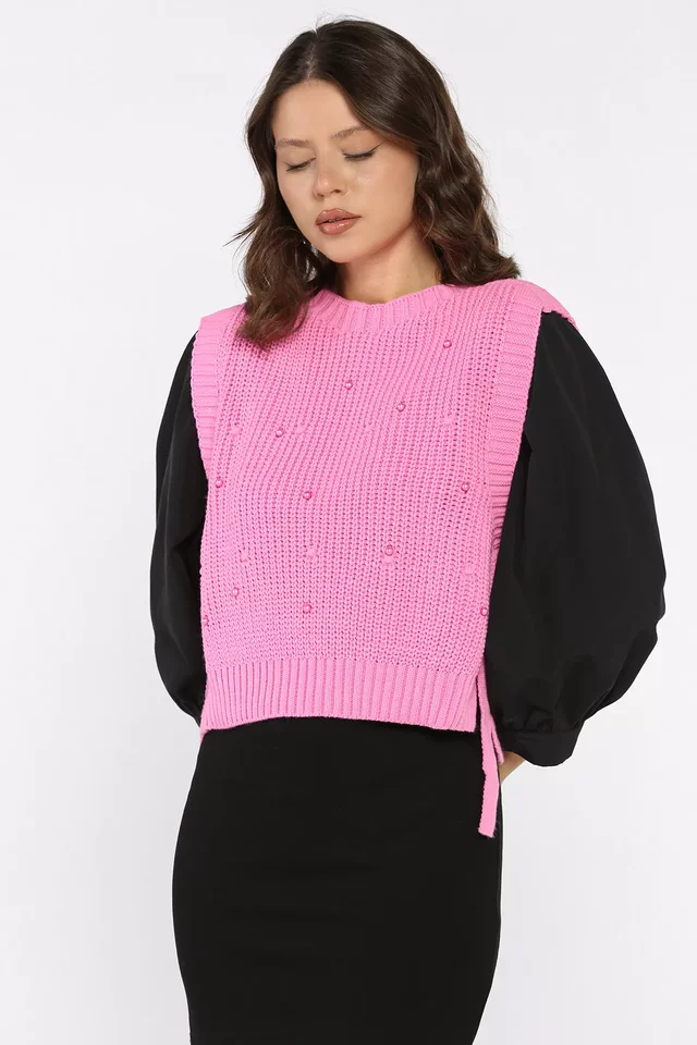 Yan Bağlamalı İncili Triko Süveter (s-m-l-xl Uyumludur) - 2