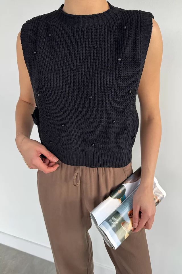 Yan Bağlamalı İncili Triko Süveter (s-m-l-xl Uyumludur) - 2