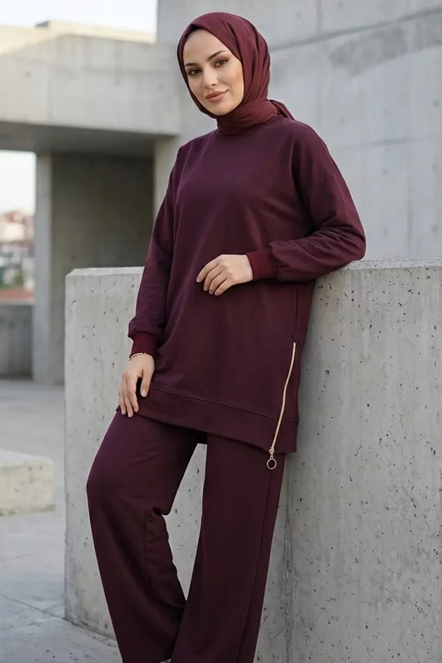 Yan Fermuarlı Tunik Pantolon Tesettür İkili Takım - 2