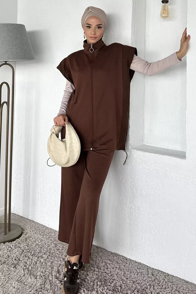 Fermuarlı Yelek Pantolon Tesettür İkilil Takım - 2