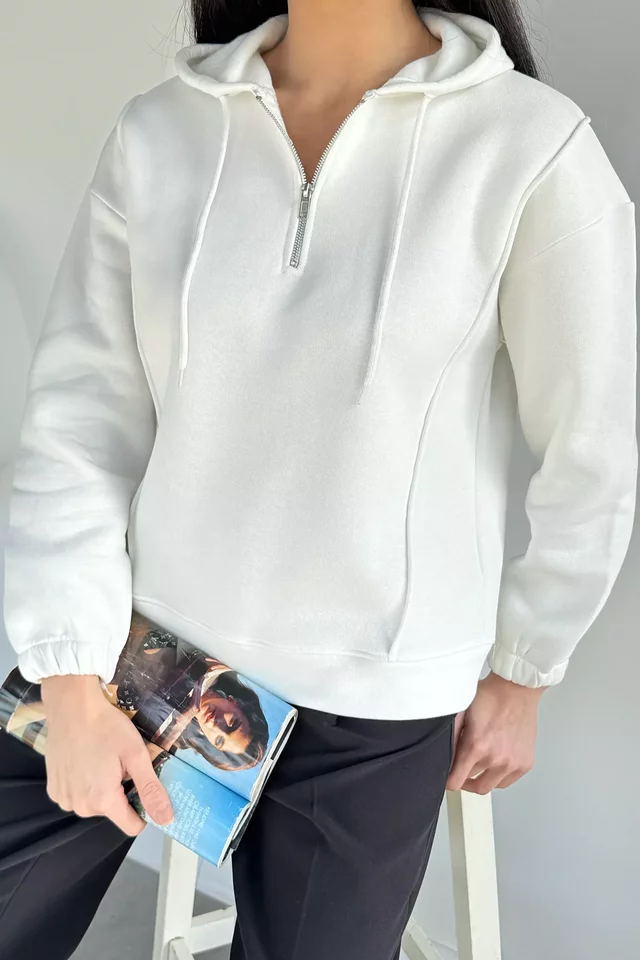 Yarım Fermuarlı Üç İplik Şardonlu Kadın Sweatshirt - 1