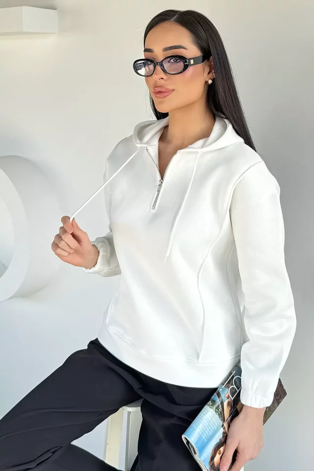 Yarım Fermuarlı Üç İplik Şardonlu Kadın Sweatshirt - 2