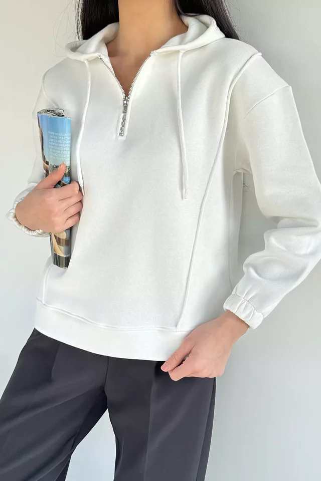 Yarım Fermuarlı Üç İplik Şardonlu Kadın Sweatshirt