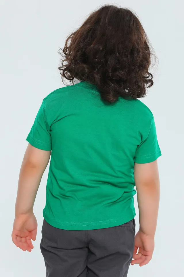 Erkek Çocuk Likralı Bisiklet Yaka Baskılı T-shirt Yeşil