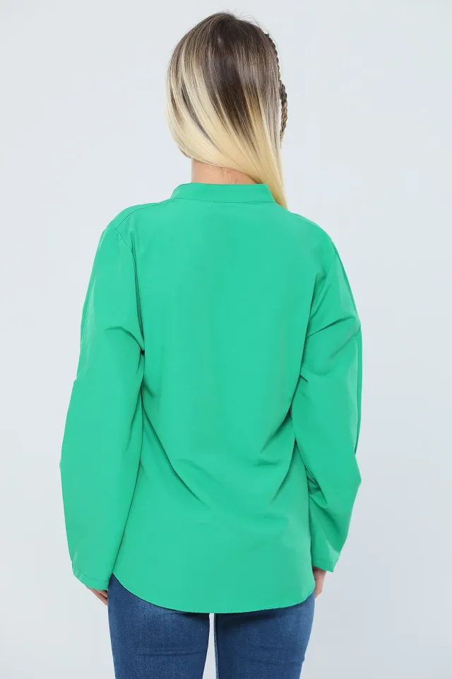 Kadın Hakim Yaka Kol Apoletli Basic Bluz Yeşil