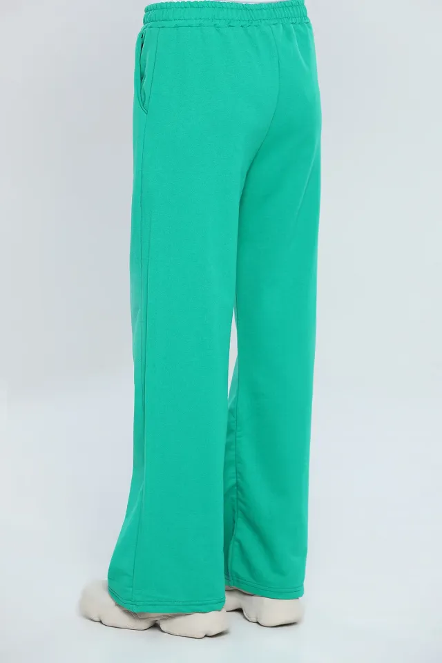 Kadın Bol Paça Ön Çımalı Eşofman Pantolon Yeşil