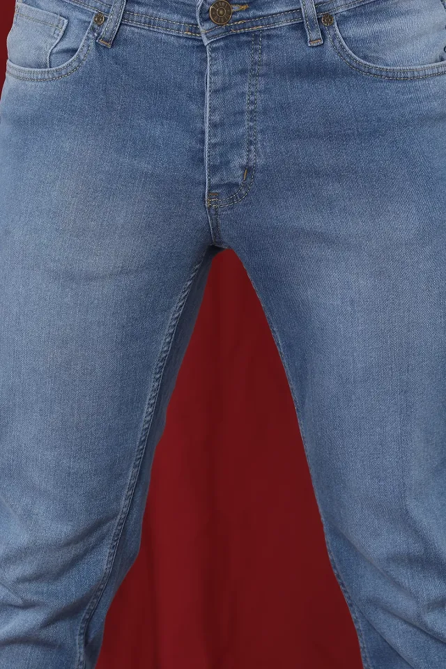 Yıkamalı Likralı Regular Jeans Açıkmavi