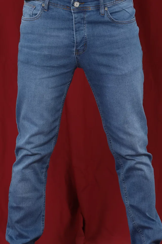 Yıkamalı Likralı Slim Jeans Açıkmavi
