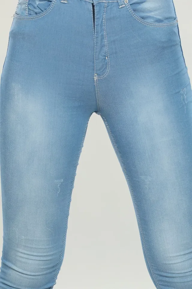 Yüksek Bel Dar Paça Jeans Pantolon Açıkmavi