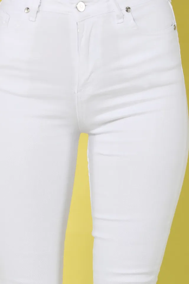 Yüksek Bel Jean Pantolon Beyaz