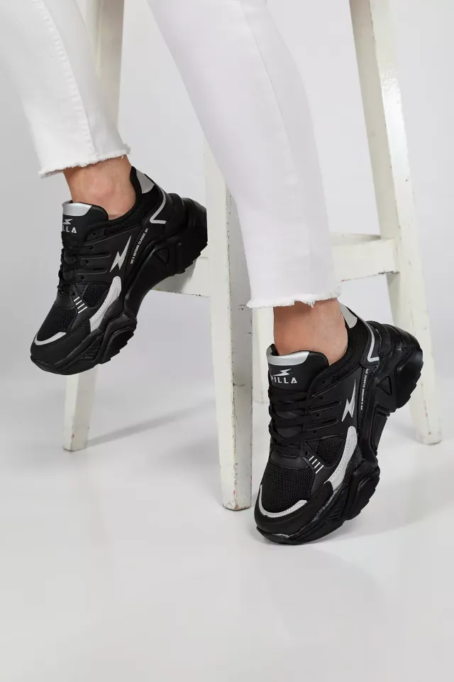 Yüksek Taban Bağcıklı Günlük Kadın Spor Ayakkabı Siyah